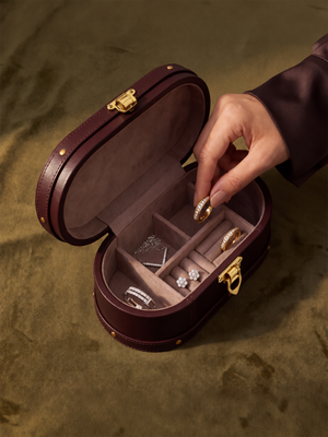 Orna Waxy Leather Jewellery Box - Burgundy