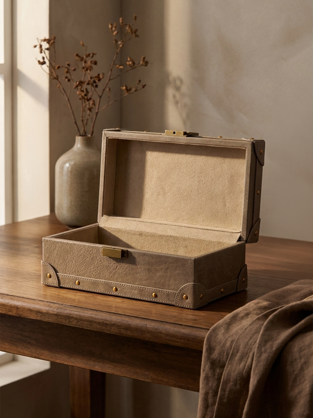 Torso Waxy Leather Keepsake Box - Taupe