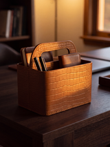 Carley Croco Print Leather Caddy - Tan