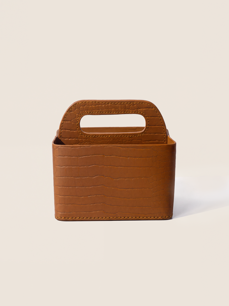Carley Croco Print Leather Caddy - Tan