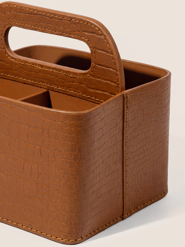 Carley Croco Print Leather Caddy - Tan