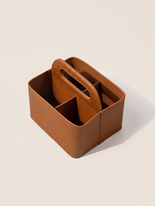 Carley Croco Print Leather Caddy - Tan