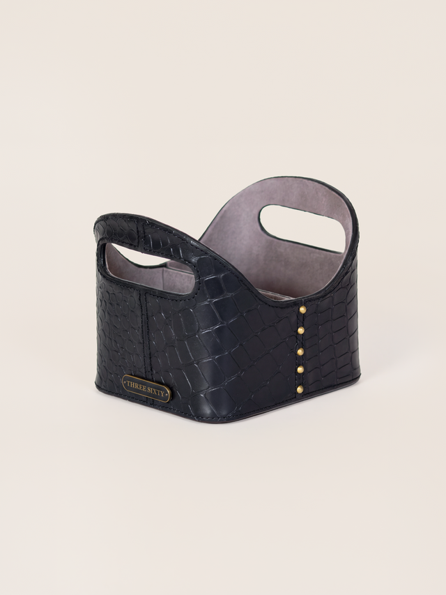 Carley Croco Print Leather Remote Caddy - Black