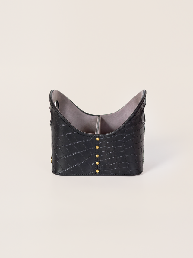 Carley Croco Print Leather Remote Caddy - Black