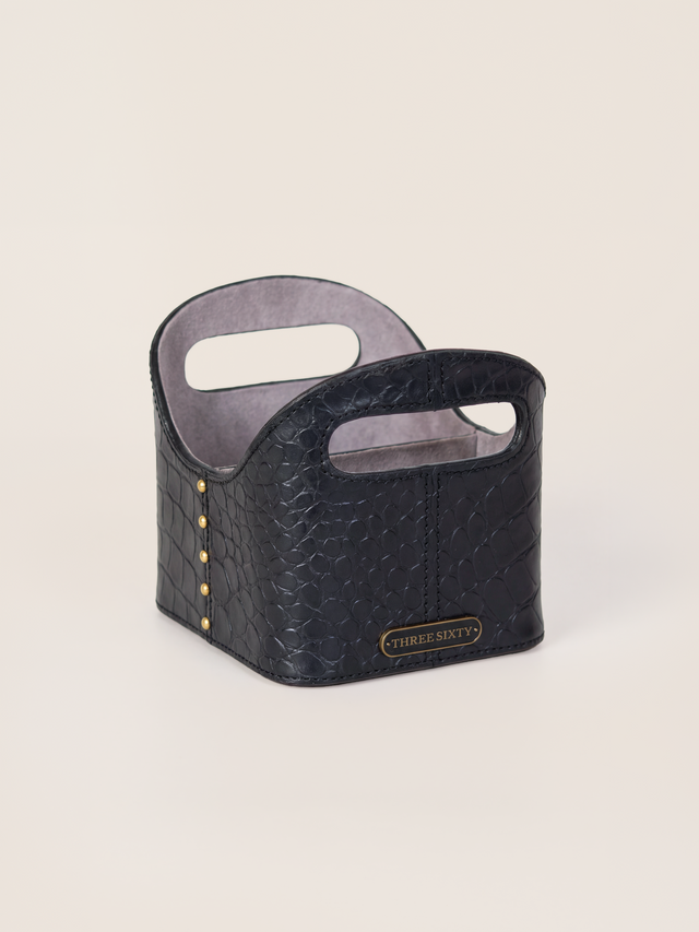 Carley Croco Print Leather Remote Caddy - Black