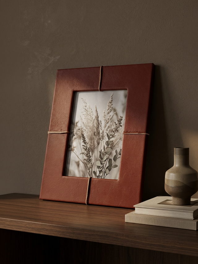 Pulcher Waxy Leather Photo Frame - Burgundy