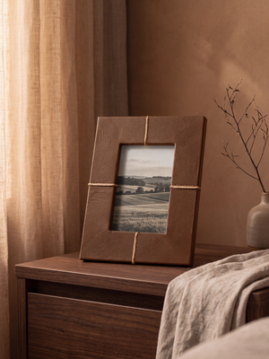 Pulcher Waxy Leather Photo Frame - Cognac