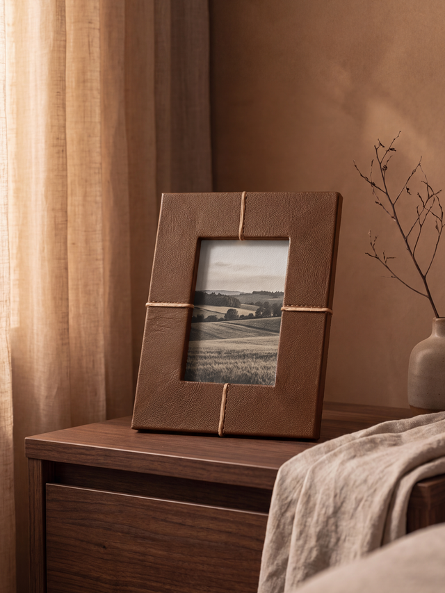 Pulcher Waxy Leather Photo Frame - Cognac