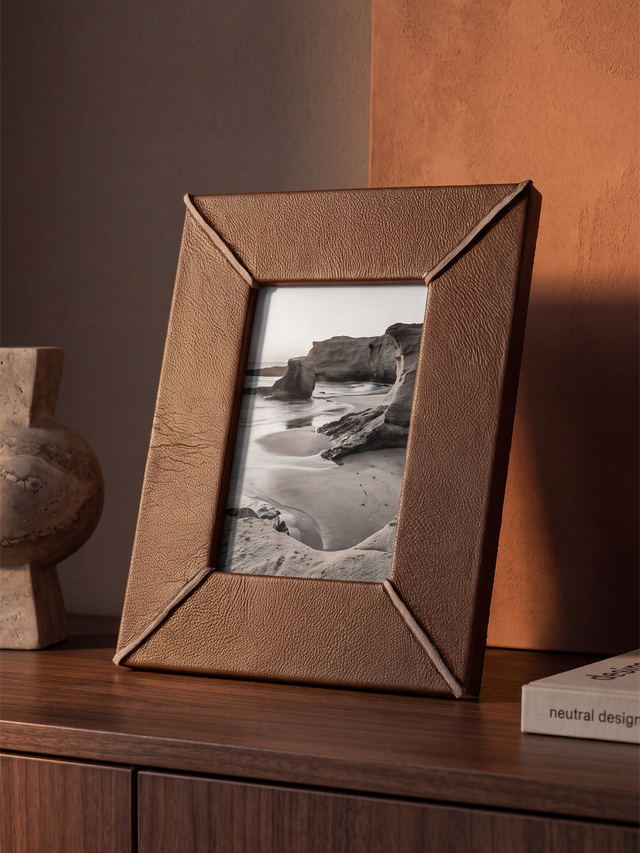 Pulcher Waxy Leather Photo Frame - Cognac