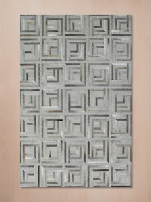 Cove Hide & Wool Geometric Rug - Grey