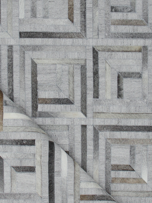 Cove Hide & Wool Geometric Rug - Grey