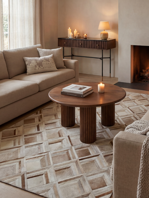 Dune Hide & Wool Geometric Rug - Beige