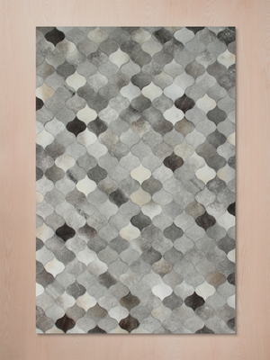 Onyx Hide & Wool Geometric Rug - Grey