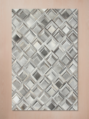 Ashen Hide & Wool Geometric Rug - Grey