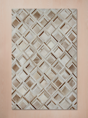 Dune Hide & Wool Geometric Rug - Beige