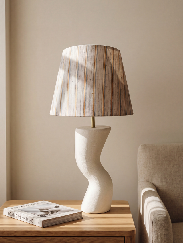 Baker Silk Lampshade with Sculptural Paper Mache Base