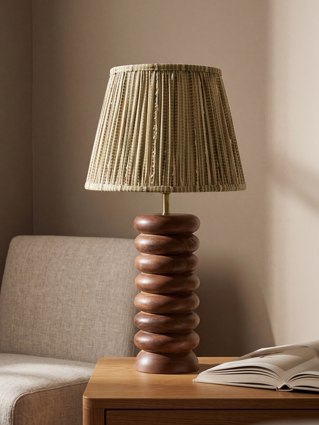 Vadim Silk Striped Lampshade with Sculptural Mango Wood Base