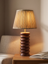 Vadim Silk Striped Lampshade with Sculptural Mango Wood Base