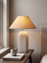 Olivia Raw Silk Lampshade with Geometric Marble Base