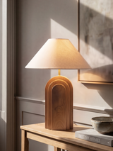 Vila Cotton Lampshade with Geometric Mango Wood Base