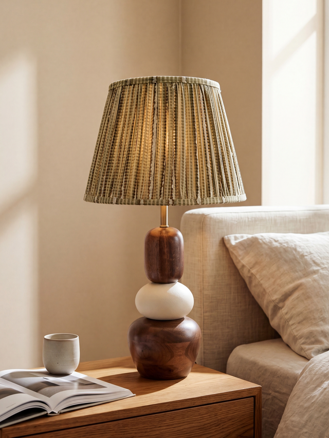 Vadim Silk Striped Lampshade with Mini Pebble Base