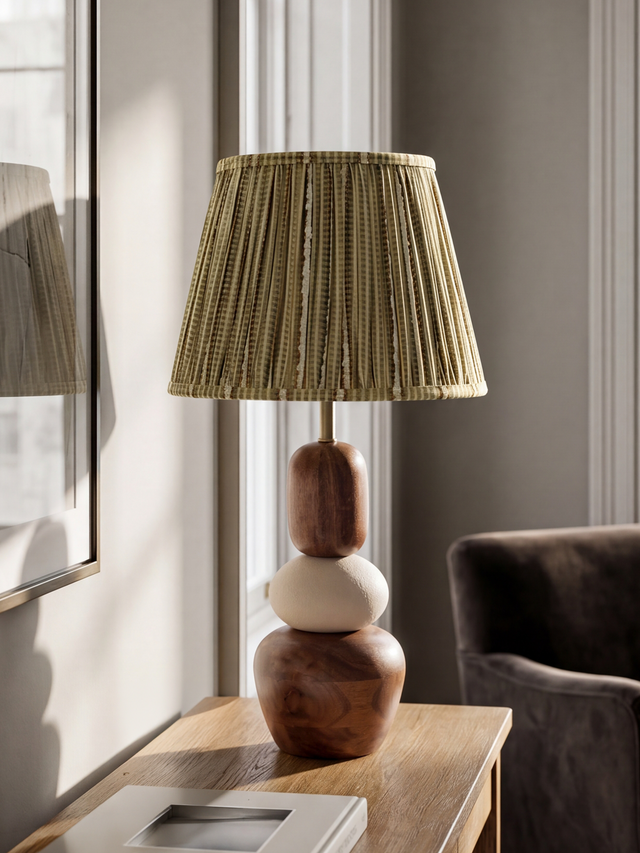 Vadim Silk Striped Lampshade with Mini Pebble Base