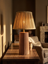 Vadim Silk Striped Lampshade with Fluted Mango Wood Base