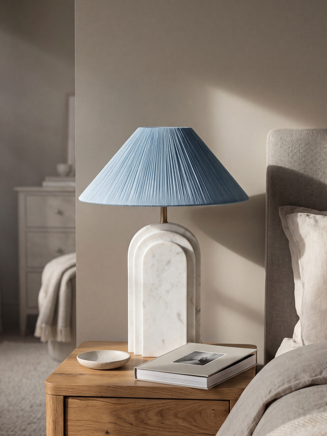 Luisa Raffia Lampshade with Geometric Marble Base