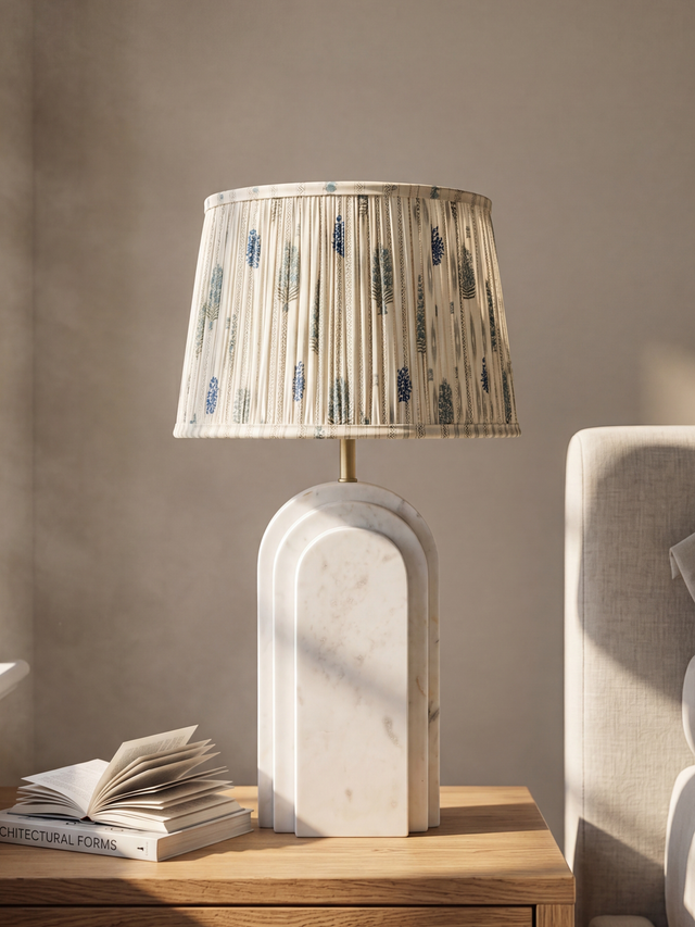 Clive Cotton Lampshade with Geometric Marble Base