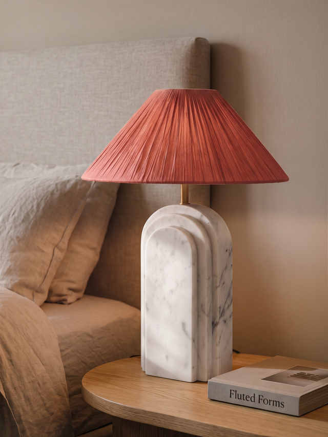 Charlotte Raffia Lampshade with Geometric Marble Base