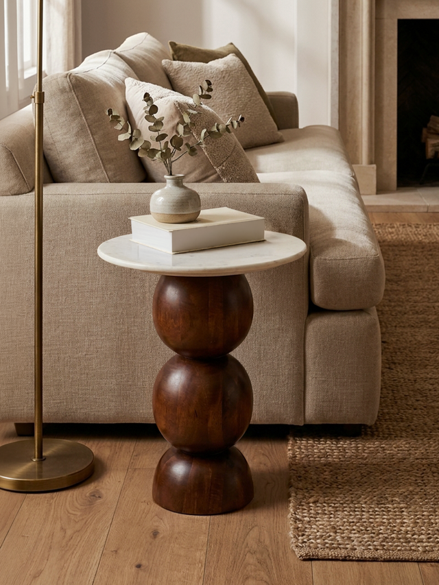 Denis White Marble Side Table
