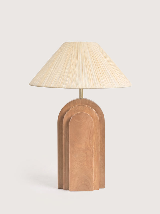 Nicola Raffia Lampshade with Geometric Mango Wood Base