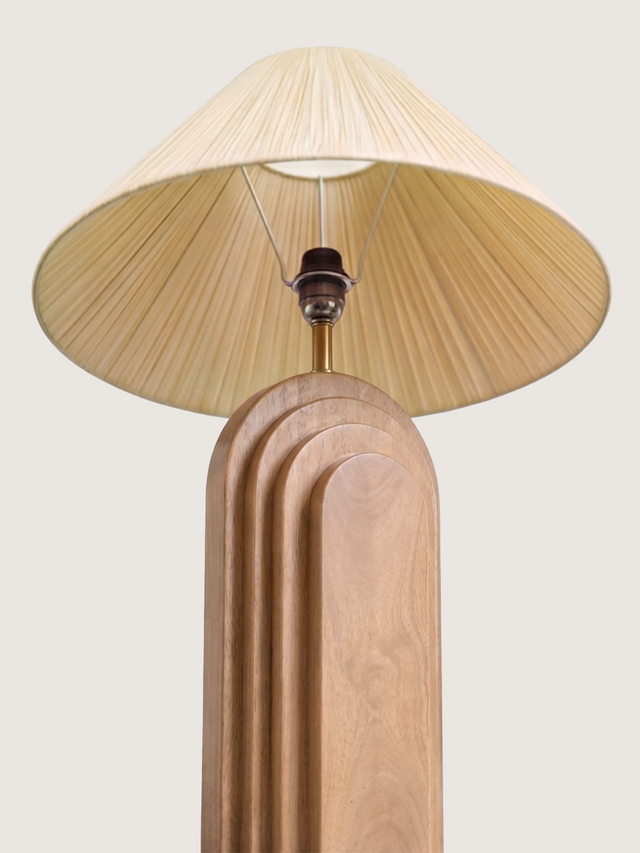 Nicola Raffia Lampshade with Geometric Mango Wood Base