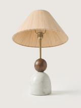 Olivia Raw Silk Lampshade with Mango Wood & Marble Dome Base