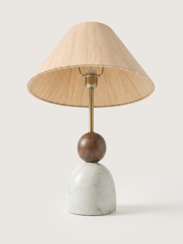 Olivia Raw Silk Lampshade with Mango Wood & Marble Dome Base