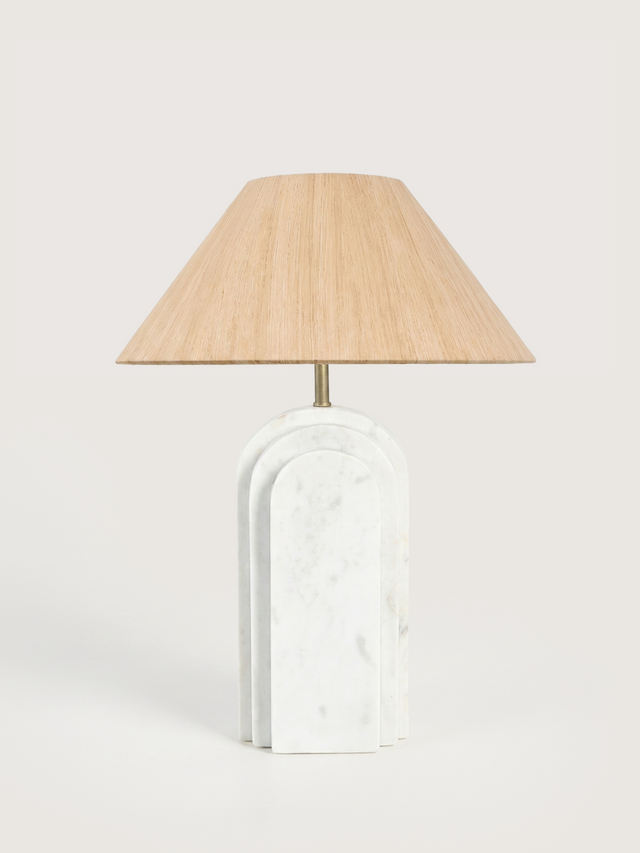Olivia Raw Silk Lampshade with Geometric Marble Base