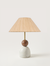 Olivia Raw Silk Lampshade with Mango Wood & Marble Dome Base