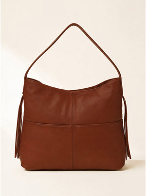 Kira Leather Hobo Tote Bag - Cognac