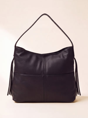 Kira Leather Hobo Tote Bag - Black