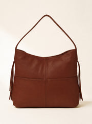 Kira Leather Hobo Tote Bag - Cognac