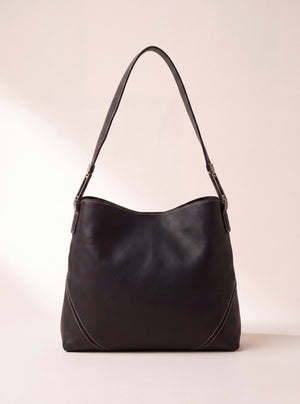 Zoey Leather Hobo Tote Bag - Black