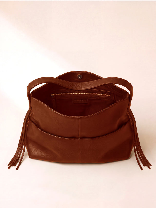 Kira Leather Hobo Tote Bag - Cognac