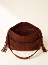 Kira Leather Hobo Tote Bag - Cognac