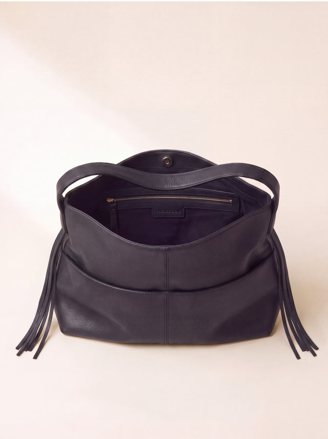 Kira Leather Hobo Tote Bag - Black