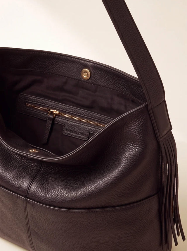 Kira Leather Hobo Tote Bag - Cacao