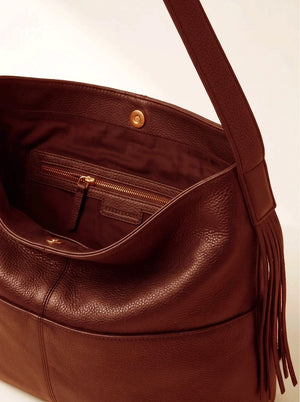 Kira Leather Hobo Tote Bag - Cognac