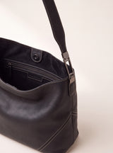 Zoey Leather Hobo Tote Bag - Black