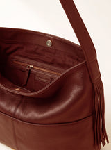 Kira Leather Hobo Tote Bag - Cognac