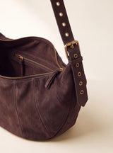 Ora Suede Leather Crescent Crossbody Bag - Brown