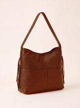 Kira Leather Hobo Tote Bag - Cognac